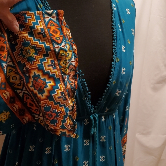 EXHILERATION BOHO, TUNIC TOP. BLUE DRESS OR TOP, - Picture 6 of 9